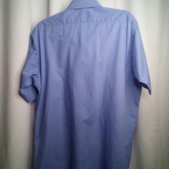 John Weitz Button Down Shirt Men 16 1/2 Short Sleeve Pocket Blue - Picture 4 of 14